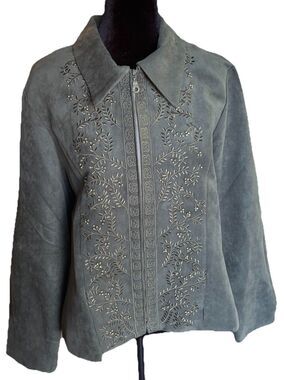 K Studio Women’s Green Vine & Bead Embroidered Evening Formal Jacket Size 16 EUC